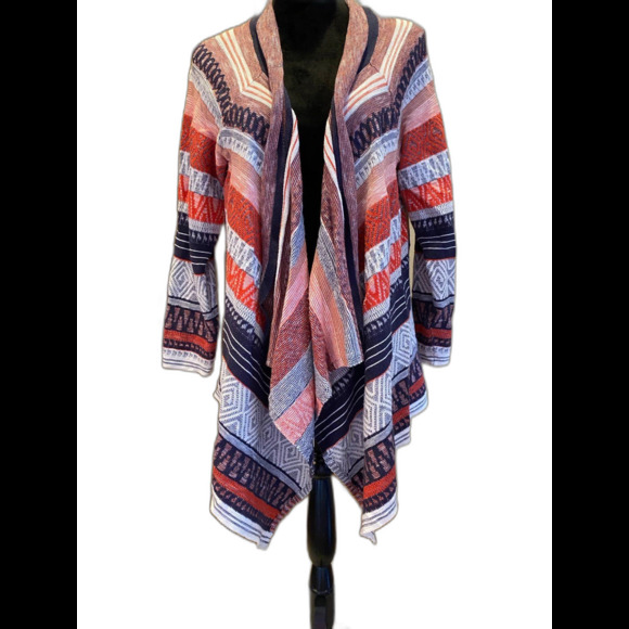 Cato Shrug Sweater Wrap Orange Rust Brown Size 18 20W Aztec Pattern Open Front - Picture 1 of 12